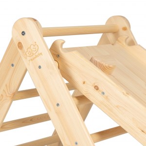 Veľká hracia zostava - Montessori drevené triangle + šmykaly + lezecké steny + plošina