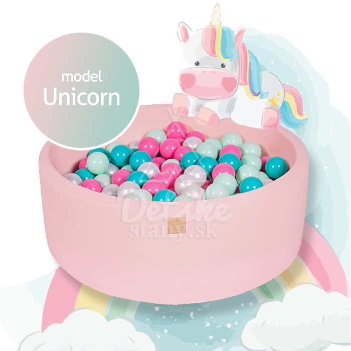 Detský suchý bazén EXCLUSIVE MeowBaby® model Unicorn s guličkami 250 ks (90x30cm)