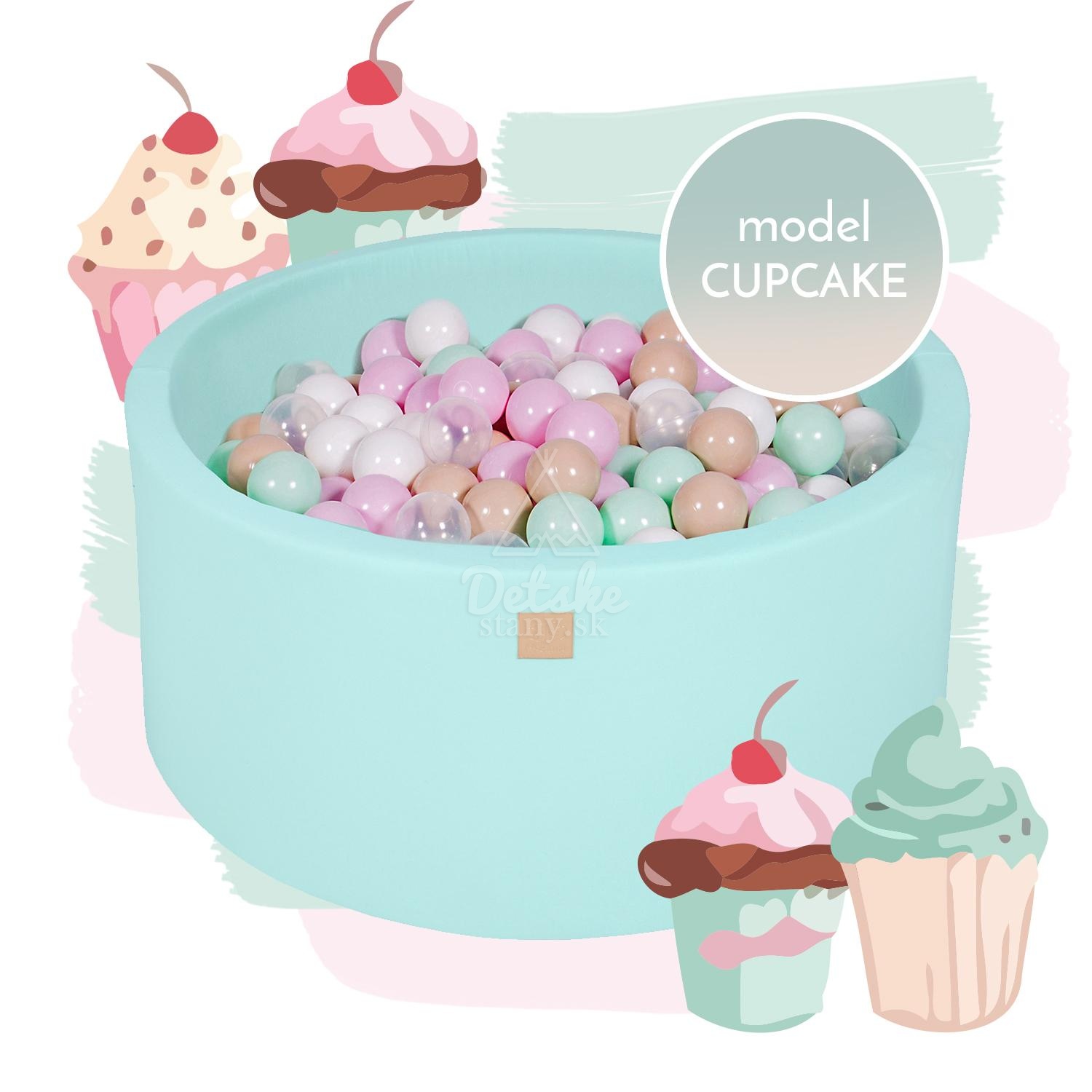 Detský suchý bazén EXCLUSIVE MeowBaby® model Cupcake s guličkami 250 ks (90x40cm)