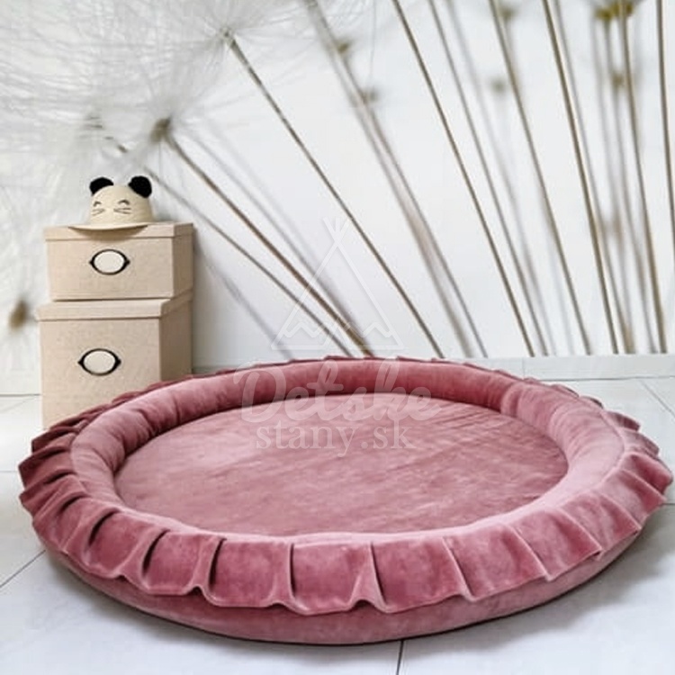 Detské hniezdo okrúhle s volánom VELVET / podložka na hranie 120 cm - tmavá ružová