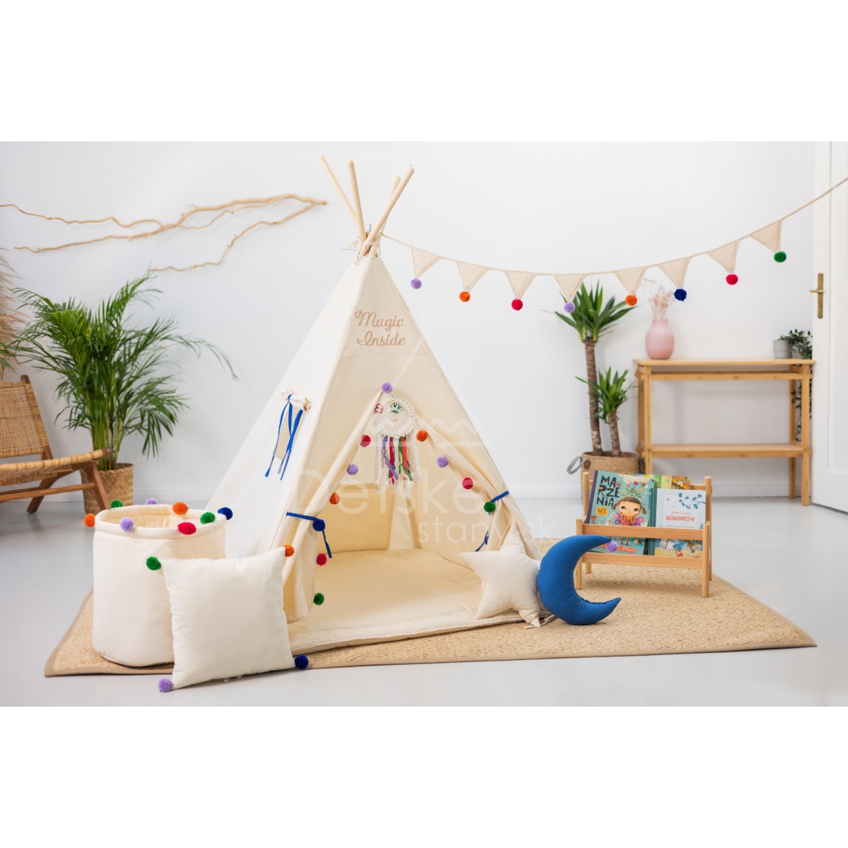 Teepee stan pre deti set s príslušenstvom - Samba pompoms
