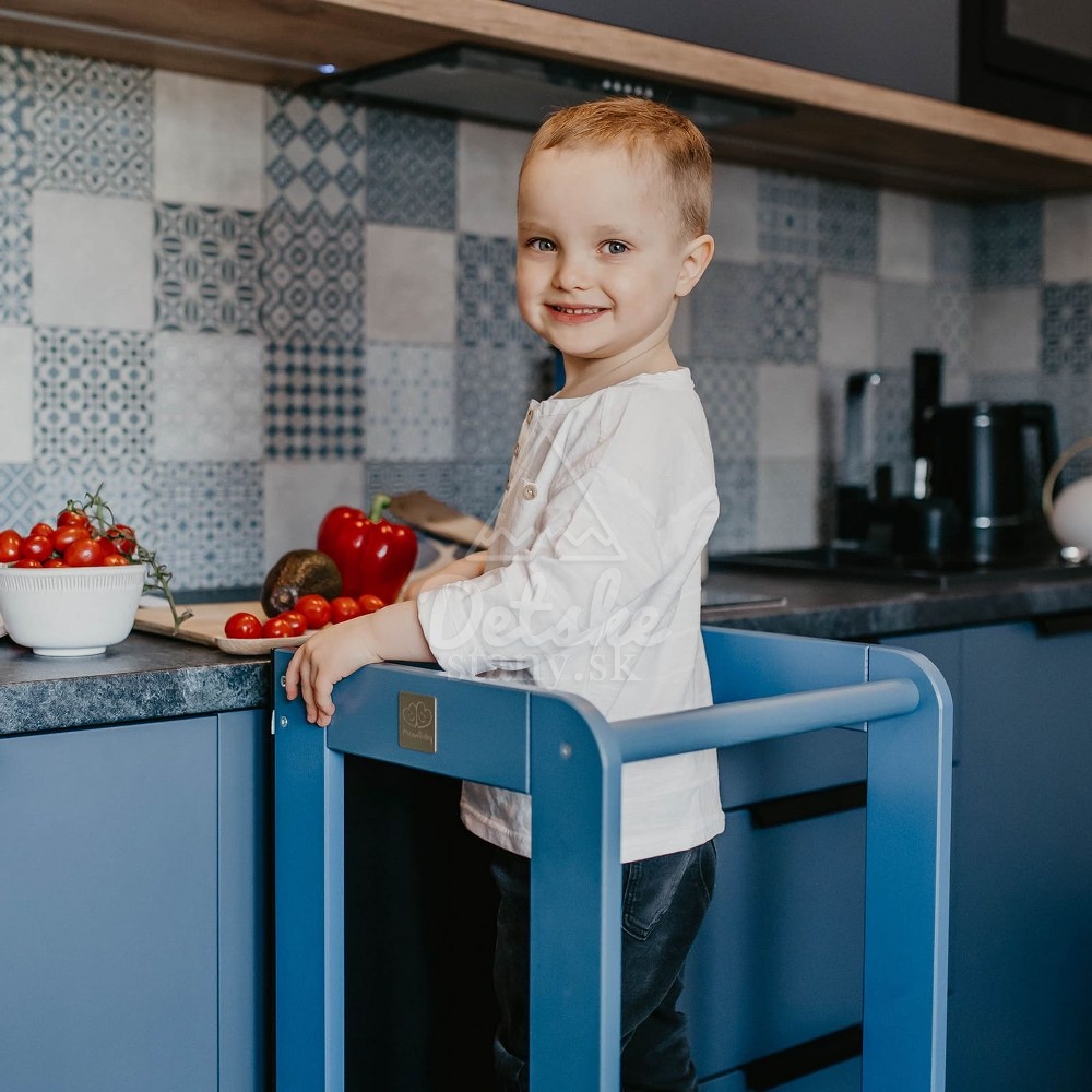 Učiaca veža MeowBaby® Kitchen Helper s tabuľkou - modrá