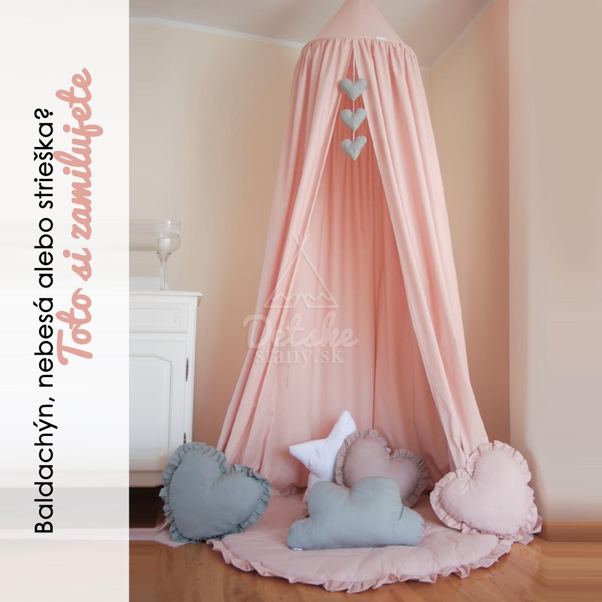 Bavlnený baldachýn / závesný stan (275 cm) - púdrovo ružový
