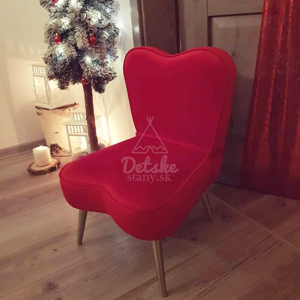 LUXURY detské kresielko / stolička SRDCE VELÚR - červené
