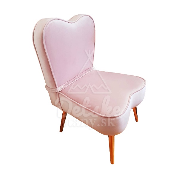 LUXURY detské kresielko / stolička SRDCE VELÚR - púdrovo ružové