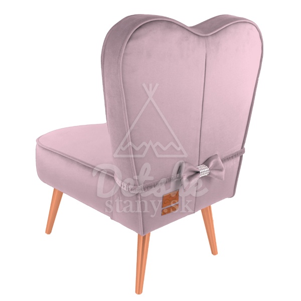 LUXURY detské kresielko / stolička SRDCE VELÚR - púdrovo ružové