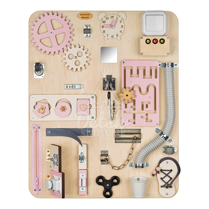 Montessori tabuľa (activity board) pre deti - MAXI s rúrou - ružová