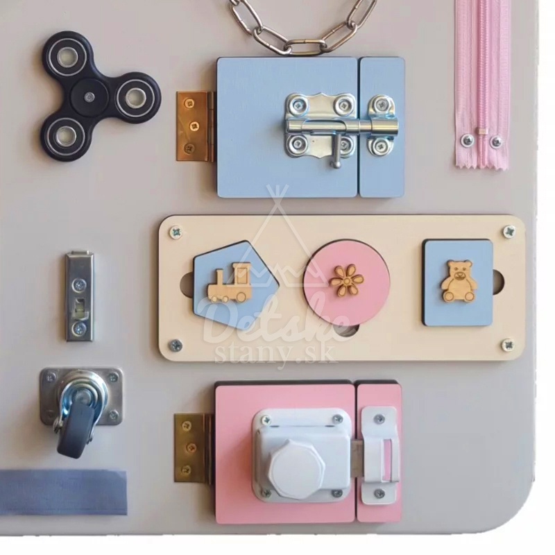 Montessori tabuľa (activity board) pre deti - MAXI - ružovo modrá