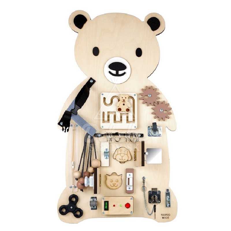 Montessori tabuľa (activity board) - MAXI medveď - NATUR