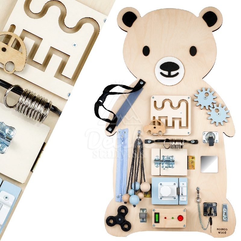 Montessori tabuľa (activity board) - MAXI medveď - pre chlapcov