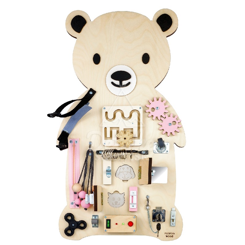 Montessori tabuľa (activity board) - MAXI medveď - pre dievčatká