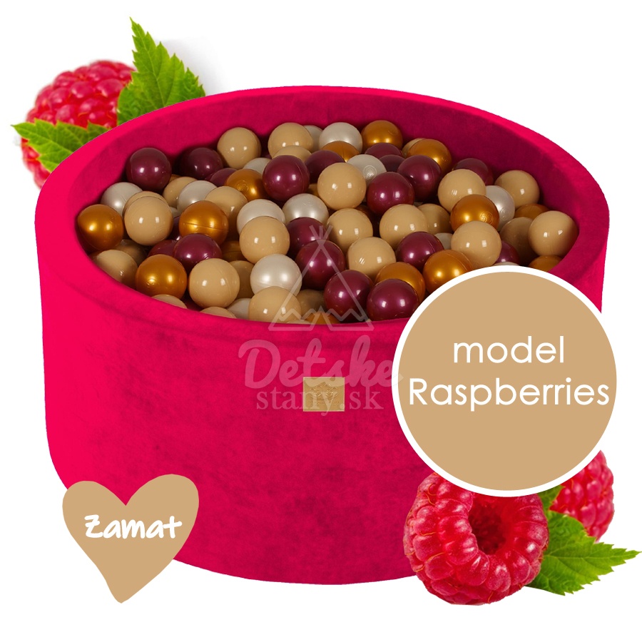Detský suchý bazén EXCLUSIVE ZAMAT model Raspberries s guličkami 300 ks (90x40cm)
