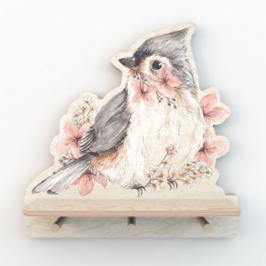 Drevená detská polička s vešiakom NATURE design - Little Bird