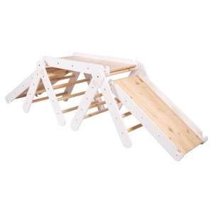 Veľká hracia zostava - Montessori drevené triangle + šmykaly + lezecké steny + plošina