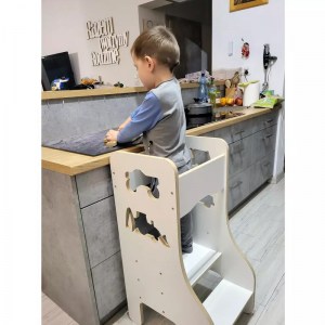 Pevná učiaca veža - Kitchen Helper - biela (Montessori pomocník v kuchyni pre deti) 