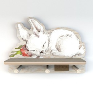 Drevená detská polička s vešiakom NATURE design - Rabbit