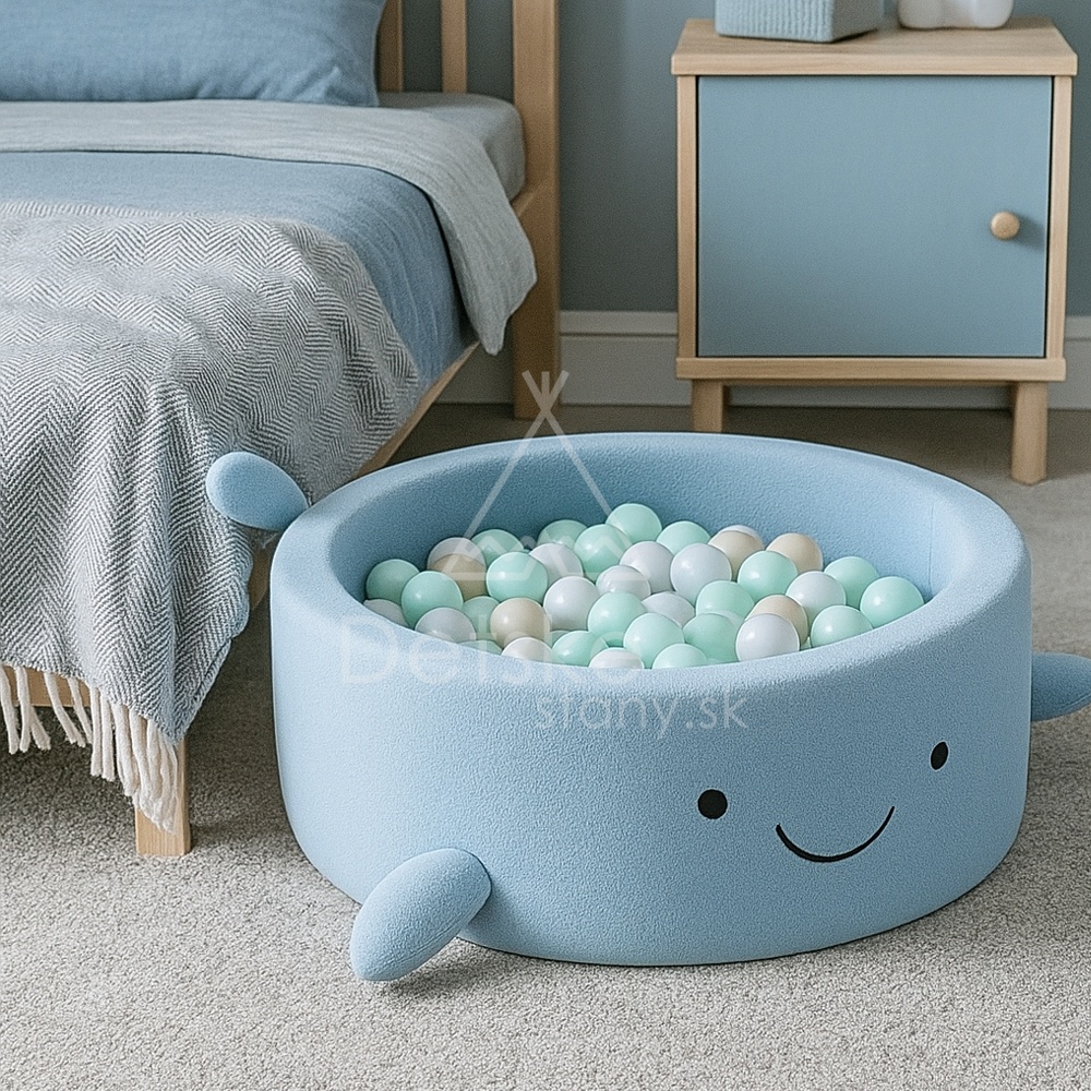 Detský suchý bazén Whale EXCLUSIVE Boucle s guličkami 200 ks (ø 90cm) soft BLUE