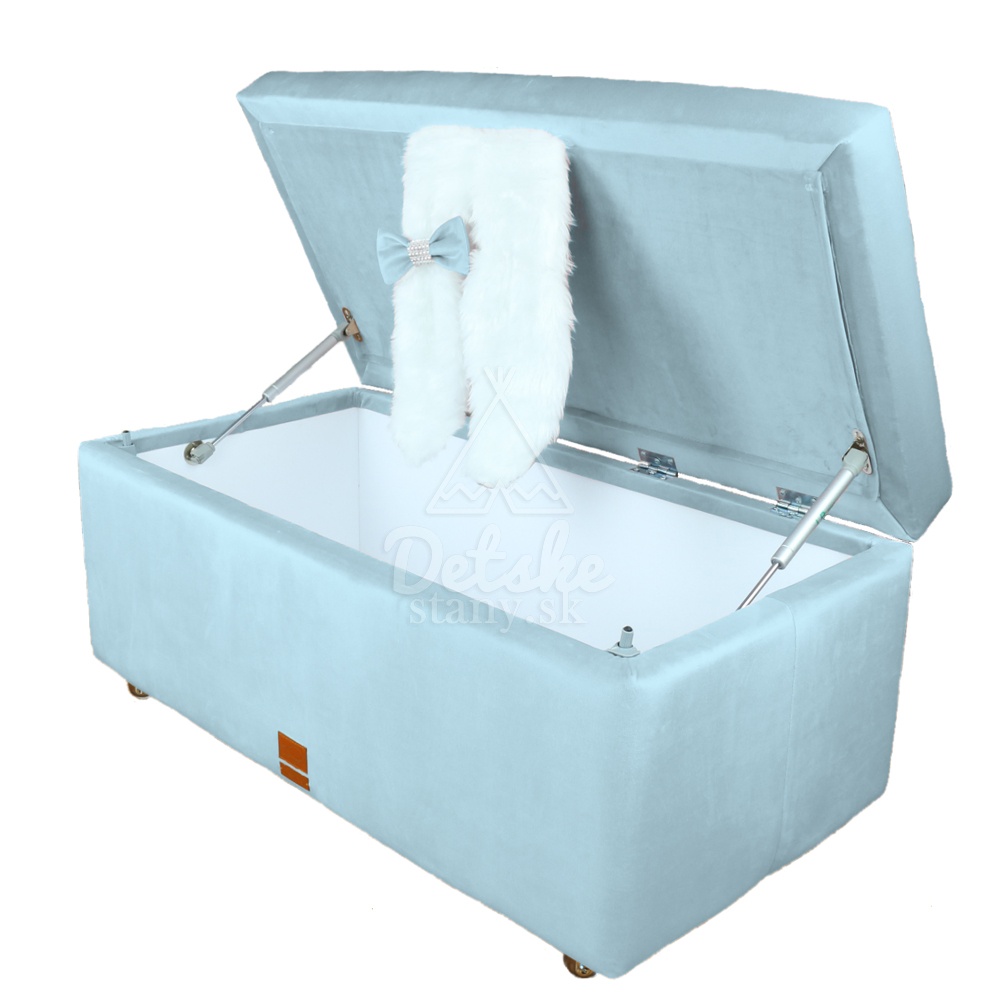 LUXURY úložný box / veľký taburet na sedenie s uškami - bledomodrý