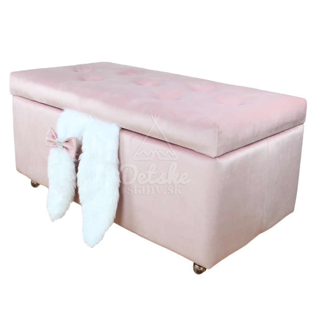 LUXURY úložný box / veľký taburet na sedenie s uškami - púdrovo ružový