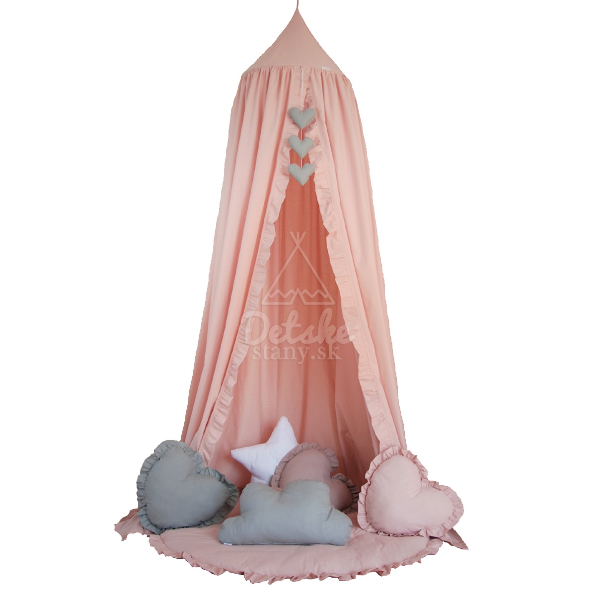 Bavlnený baldachýn s volánmi / závesný stan (275 cm) - púdrovo ružový