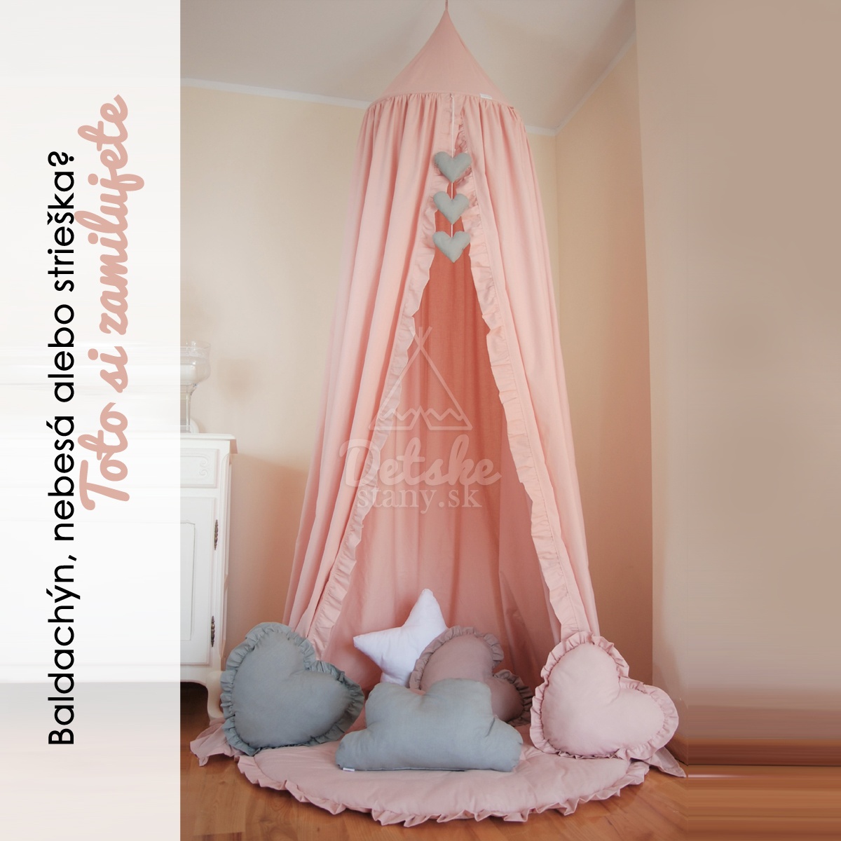 Bavlnený baldachýn s volánmi / závesný stan (275 cm) - púdrovo ružový